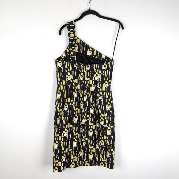 Milly Black and Yellow One Shoulder Geometric Silk Blend Mini Dress Size 8 - Picture 4 of 8